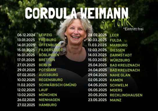 Alle Termine zur Vortragsreise von Cordula Weimann
